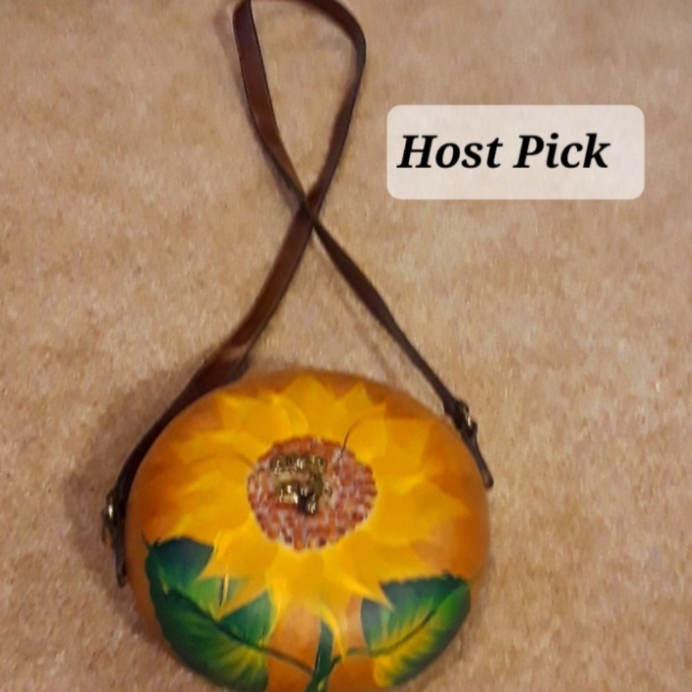 Vintage Wooden Hand-Painted Sunflower Crossbody Tote
